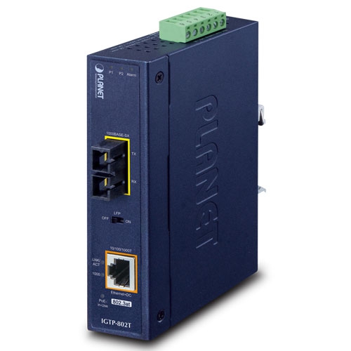 1000BASE-X to 10/100/1000BASE-T 802.3at PoE+ Industrial Media Converter 2 box IGTP 802Tv3