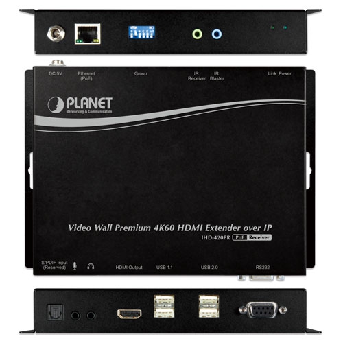 Video Wall 4K/60 HDMI & USB over IP Transmitter/Receiver with PoE 5 box IHD 420PR 04