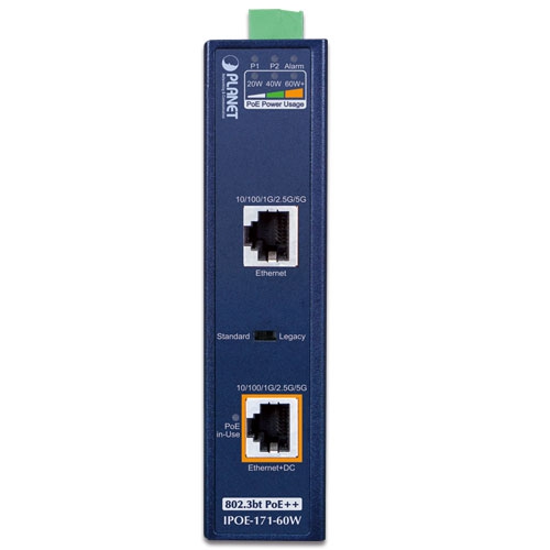 Industrial Single-Port Multi-Gigabit 802.3bt PoE++ Injector (60 Watts, -40~75 degrees C, 48~54VDC) 2 box IPOE 171 60Wv5 01