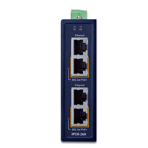 Industrial 2-port 10/100/1000T 802.3at PoE+ Injector Hub 2 box IPOE 260 01