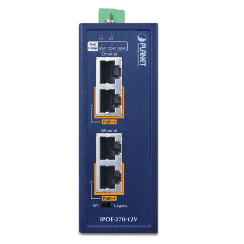 Industrial 2-port Multi-Gigabit 802.3bt PoE++ Injector Hub 2 box IPOE 270 12V v2 01