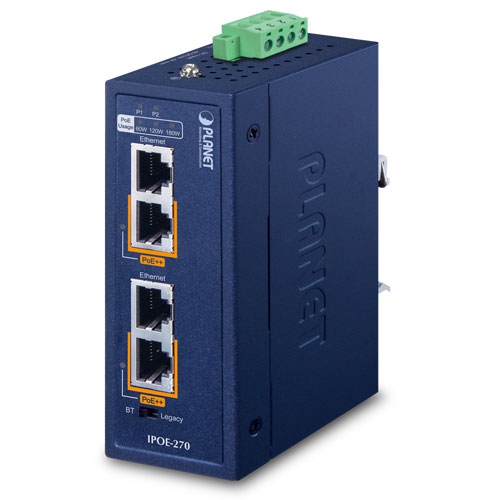 Industrial 2-port Multi-Gigabit 802.3bt PoE++ Injector Hub 4 box IPOE 270v2