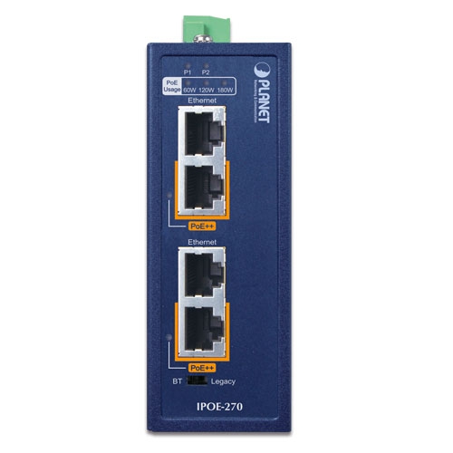 Industrial 2-port Multi-Gigabit 802.3bt PoE++ Injector Hub 5 box IPOE 270v2 01