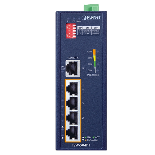 Industrial 5-Port 10/100TX Ethernet Switch with 4-Port 802.3at PoE+ 2 box ISW 504PTv4 01