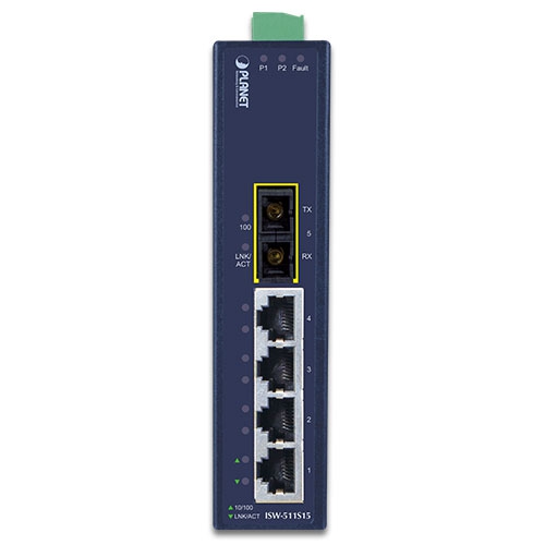 4-Port 10/100Base-TX + 1-Port 100Base-FX Industrial Fast Ethernet Switch 2 box ISW 511S15v1.1 01