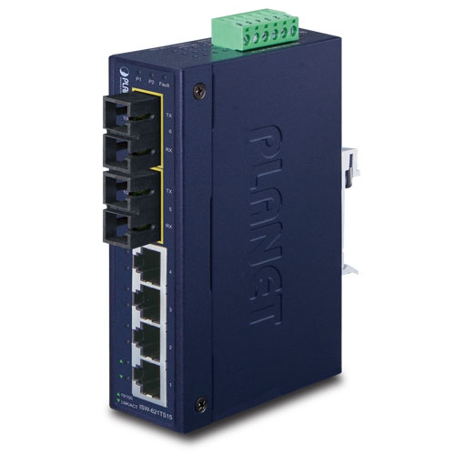 4-Port 10/100Base-TX + 2-Port 100Base-FX Industrial Ethernet Switch with Wide Operating Temperature (-40~75 degrees C) 4 box ISW 621TS15v1.1