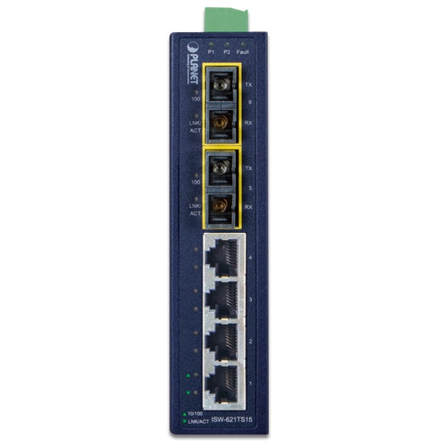4-Port 10/100Base-TX + 2-Port 100Base-FX Industrial Ethernet Switch with Wide Operating Temperature (-40~75 degrees C) 5 box ISW 621TS15v1.1 01