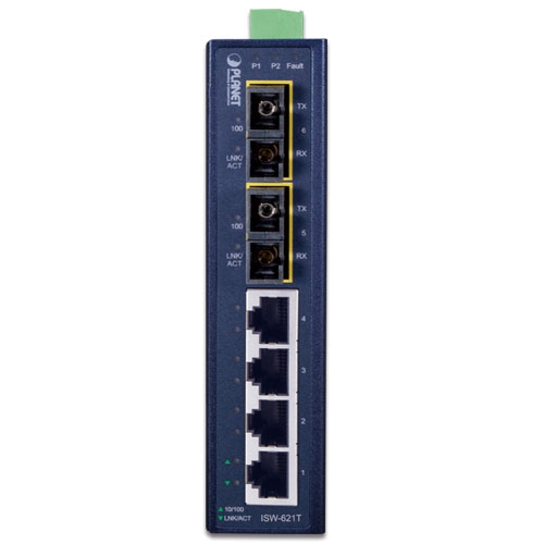 4-Port 10/100Base-TX + 2-Port 100Base-FX Industrial Ethernet Switch with Wide Operating Temperature (-40~75 degrees C) 2 box ISW 621Tv1.1 01