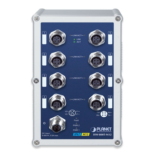 Industrial IP67 Rated 8-Port 10/100Mbps M12 Fast Ethernet Switch with Wide Operating Temperature 3 box ISW 800T M12v1.1 01
