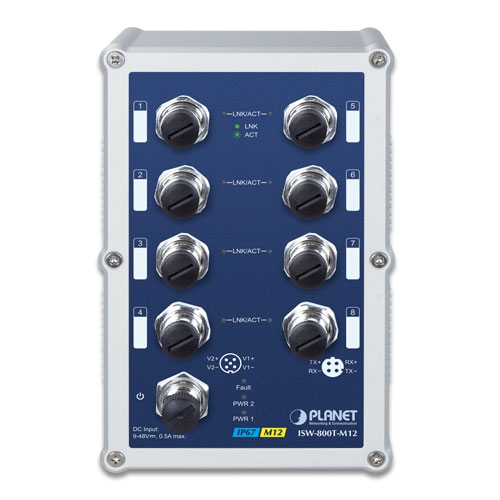 Industrial IP67 Rated 8-Port 10/100Mbps M12 Fast Ethernet Switch with Wide Operating Temperature 2 box ISW 800T M12v1.1 02