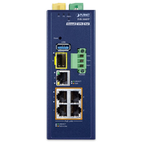 Industrial 4-Port 10/100/1000T 802.3at PoE + 1-Port 10/100/1000T + 1-Port 1000X SFP VPN Security Gateway 2 box IVR 300FP 01