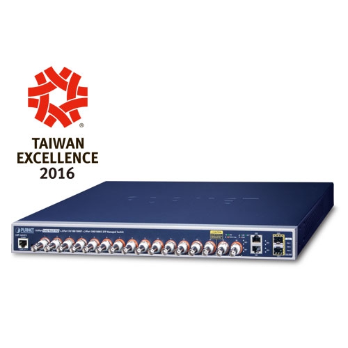 16-port Coax + 2-port 10/100/1000T + 2-port 100/1000X SFP Long Reach PoE over Coaxial Managed Switch 1 box LRP 1622CSv1.1