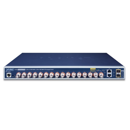 16-port Coax + 2-port 10/100/1000T + 2-port 100/1000X SFP Long Reach PoE over Coaxial Managed Switch 2 box LRP 1622CSv1.1 01