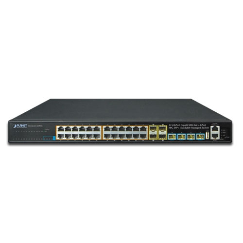 Layer 3 24-Port 10/100/1000T 802.3at PoE + 4-Port 10G SFP+ Stackable Managed Switch 2 box SGS 6341 24P4Xv2 01