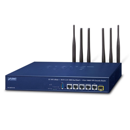 5G NR Cellular + Wi-Fi 6 AX 1800 Dual Band + 1-Port 1000X SFP VPN Security Router 1 box VR 300FW NR