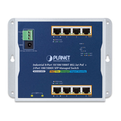 Industrial 8-Port 10/100/1000T 802.3at PoE + 2-Port 100/1000X SFP Wall-mount Managed Switch 2 box WGS 4215 8P2Sv2 01