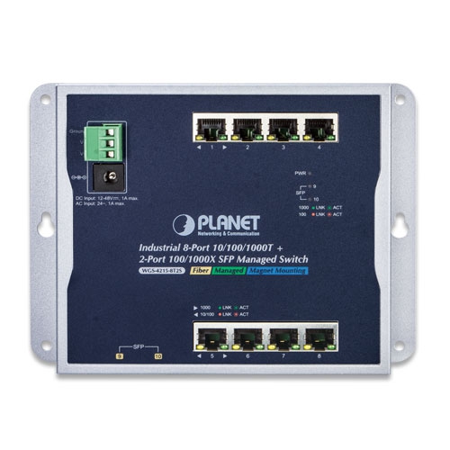 Industrial 8-Port 10/100/1000T + 2-Port 100/1000X SFP Wall-mount Managed Switch (-40~75 degrees C) 2 box WGS 4215 8T2Sv1.1 01