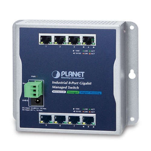 Industrial 8-Port 10/100/1000T Wall-mount Managed Switch (-40~75 degrees C) 1 box WGS 4215 8Tv1.1