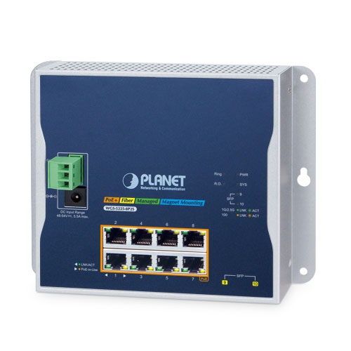 Industrial L2+ 8-Port 10/100/1000T 802.3at PoE + 2-Port 1G/2.5G SFP Wall-mount Managed Switch 1 box WGS 5225 8P2Sv3
