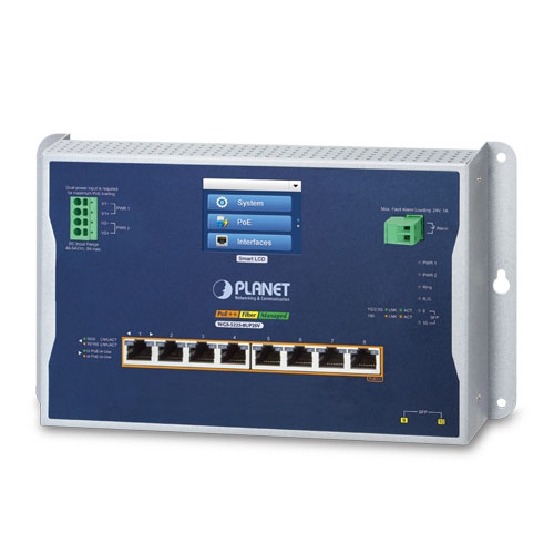 Industrial L2+ 8-Port 10/100/1000T 802.3bt PoE + 2-Port 1G/2.5G SFP Wall-mount Managed Switch with LCD Touch Screen 1 box WGS 5225 8UP2SV3