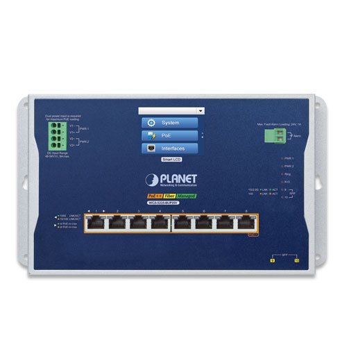 Industrial L2+ 8-Port 10/100/1000T 802.3bt PoE + 2-Port 1G/2.5G SFP Wall-mount Managed Switch with LCD Touch Screen 2 box WGS 5225 8UP2SV 01