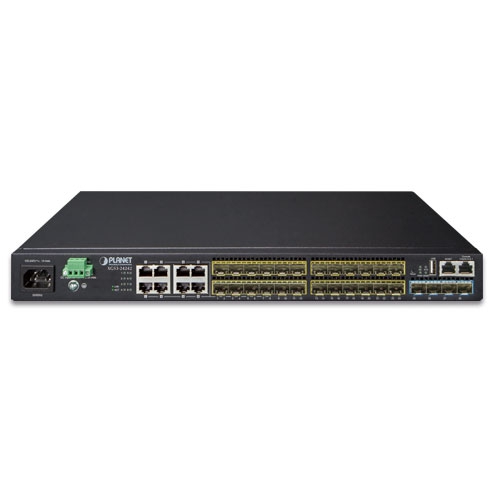 Layer 3 24-Port 100/1000X SFP + 8-Port Shared TP + 4-Port 10G SFP+ Stackable Managed Switch (100~240V AC, 36-75V DC) 2 box XGS3 24242v3 01