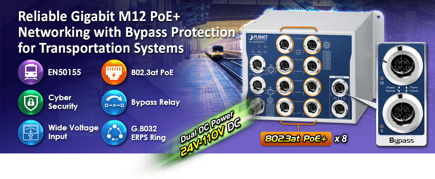 Industrial L2+ 8-Port 10/100/1000T 802.3at PoE M12 + 2-Port 10/100/1000T M12 Bypass Managed Ethernet Switch 4 edm2 ITS 5216 8P2TB WV1