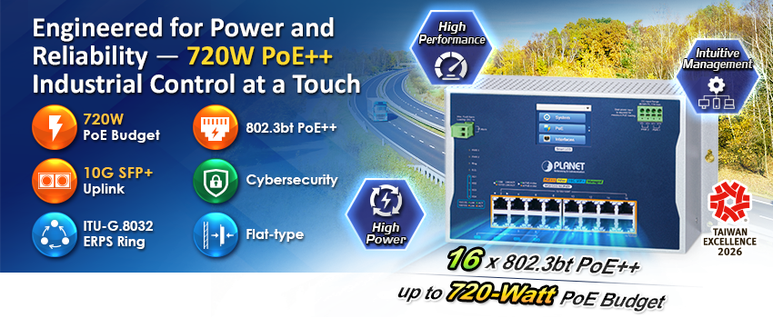 Industrial L2+ 16-Port 10/100/1000T 802.3bt PoE + 4-Port 10G SFP+ Wall-mount Managed Ethernet Switch with LCD Touch Screen 5 edm2 WGS 5215 16UP4XV1