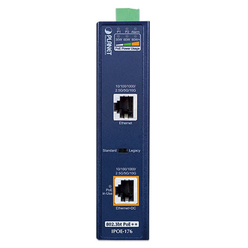 Industrial Single-Port 10Gbps 802.3bt PoE++ Injector 2 box IPOE 176 01