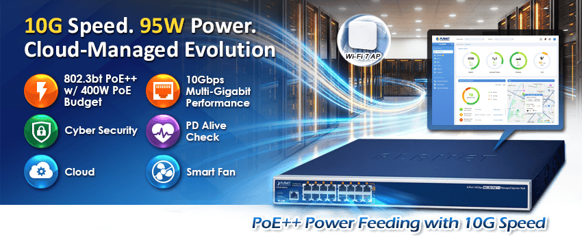 8-Port 10Gbps 802.3bt PoE++ Managed Injector Hub 4 PLANET UPOE-800XG