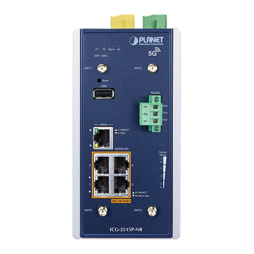 Industrial 5G NR Cellular Gateway with 4-Port 10/100/1000T PoE+ 3 box ICG 2515P NR 02